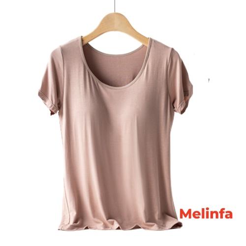 Áo thun nữ ngắn tay đệm ngực nâng đỡ vải Viscose mềm mại thoáng mát mặc nhà mùa hè mã VAA0096