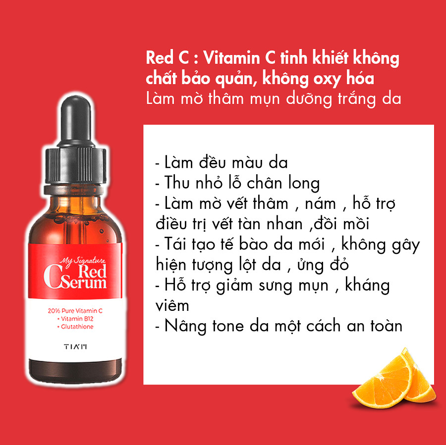 Tinh Chất phục hồi dưỡng trắng sáng da mờ vết thâm Tiam My Signature Red C Serum (30ml) + Tặng kèm 1 mặt nạ sủi bọt thải độc da S:um 37 Đen