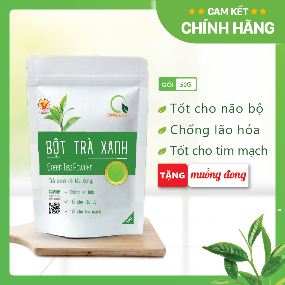 [CHÍNH HÃNG] Bột Trà Xanh Sấy Lạnh Nguyên Chất  - Đắp mặt làm dịu da, kháng khuẩn, kháng viêm, giảm cân - Gói 50gr