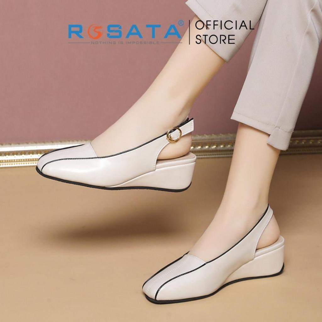 Giày búp bê nữ ROSATA RO412 đế bằng xỏ chân mũi vuông quai hậu cài khóa gót cao 3cm màu kem xuất xứ Việt Nam - Kem