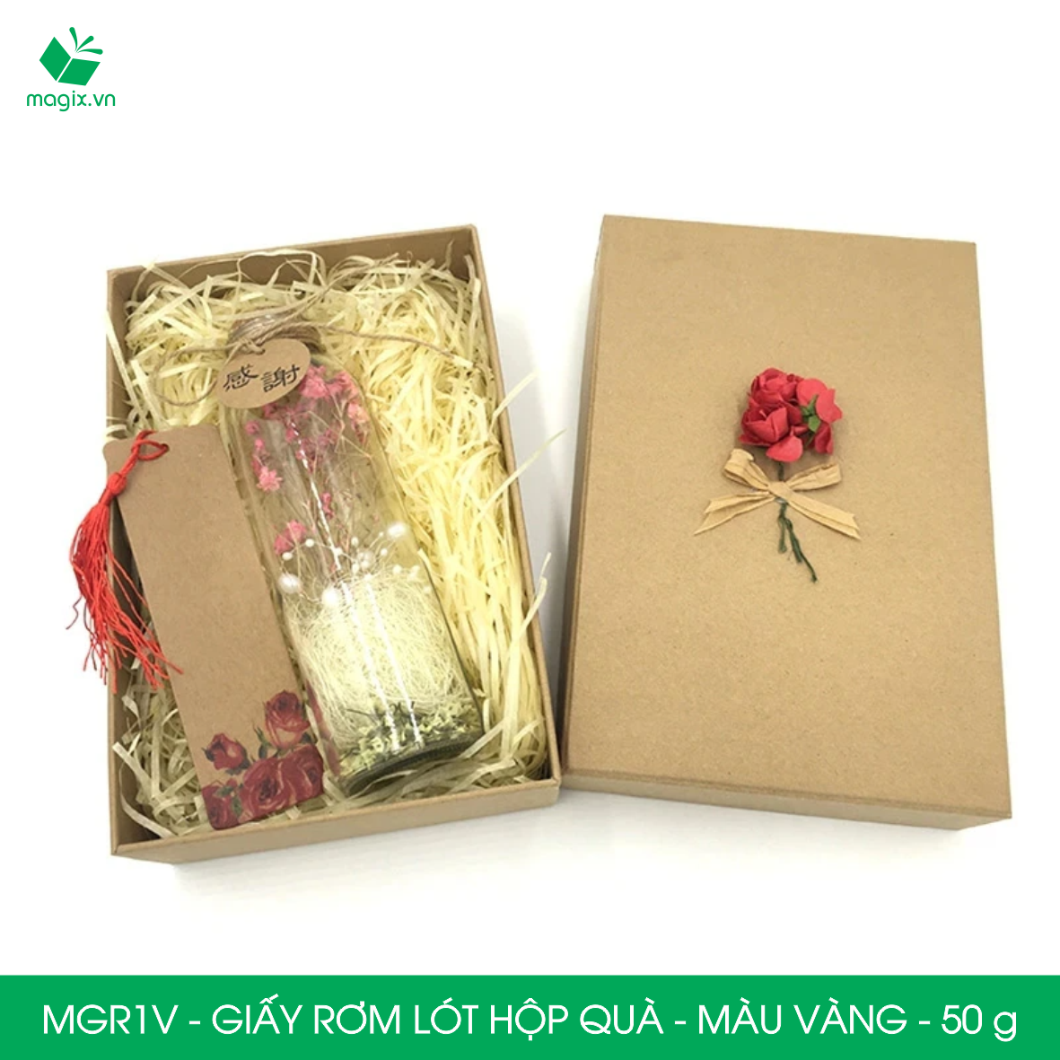 MGR1V - 50g Giấy rơm lót hộp quà màu vàng - Giấy sợi rơm trang trí - Giấy vụn chống sốc