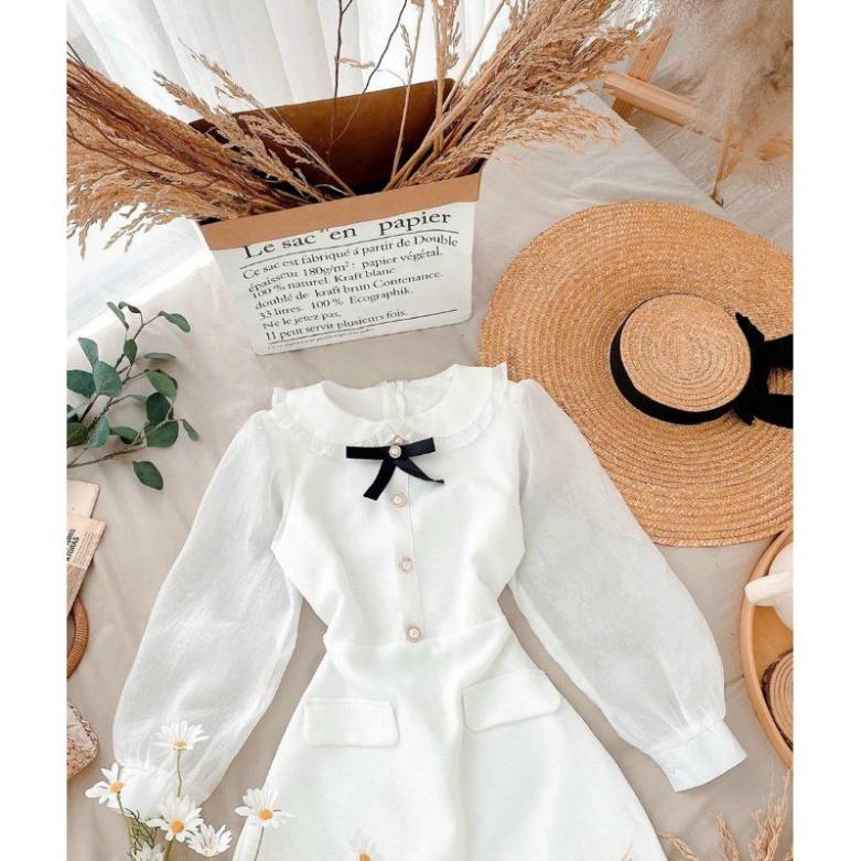 Váy tay bồng tag nơ cổ tay xốp dài ivy.fashion đi biển dự tiệc dạo phố bigsize gợi cảm sexy