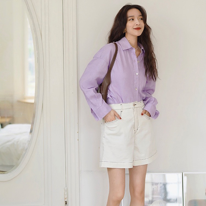 Áo sơ mi nữ form rộng Linen Premium rơt vai trẻ trung ArcticHunter, thời trang thương hiệu chính hãng