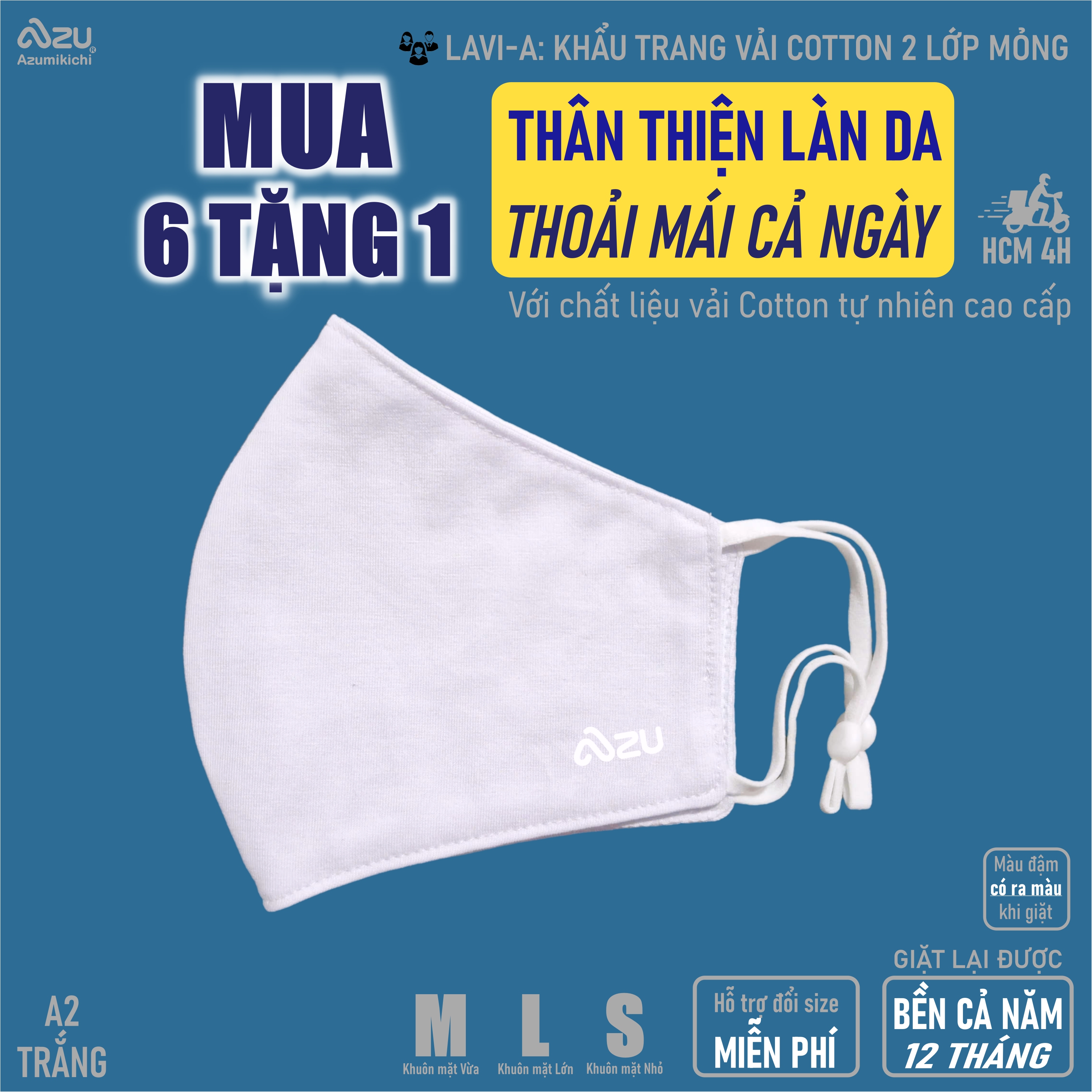 Khẩu trang làm việc LAVI màu trắng, khau trang văn phòng làm bằng vải thun 100% cotton cao cấp, khẩu trang 3d thương hiệu Azumikichi
