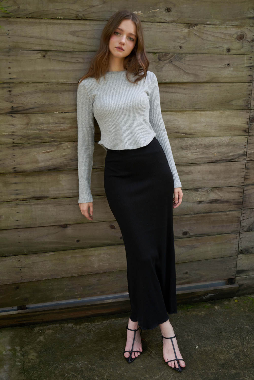 DOTTIE - Chân váy midi thun dáng ôm - Đen - S0175