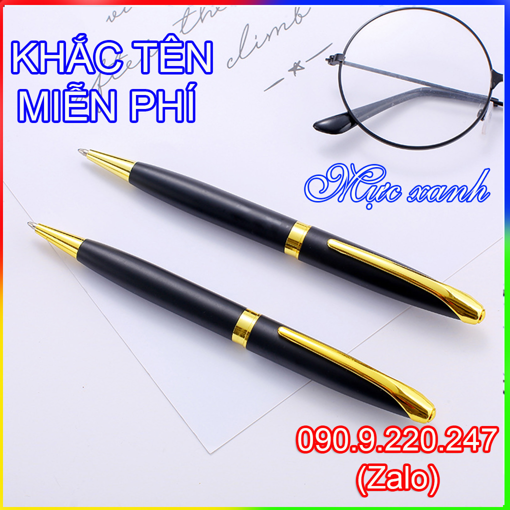 (Gift)Bút ký khắc tên cao cấp 003, đen nhám , dạng xoay mực bi và  rút nắp mực  dạ bi mượt đều ở mọi góc nghiêng