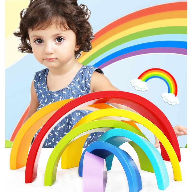 Khối xây dựng cầu vồng- Đồ chơi gỗ giáo dục cho bé từ 3 tuổi