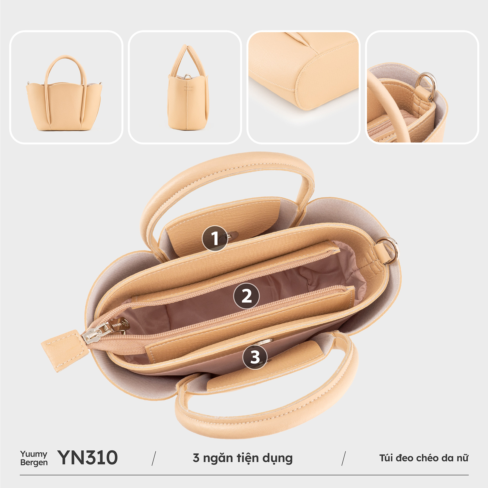 Túi Yuumy ( Thời trang nữ thiết kế bo cong mềm mại - Túi đeo chéo da Bergen YN310 )