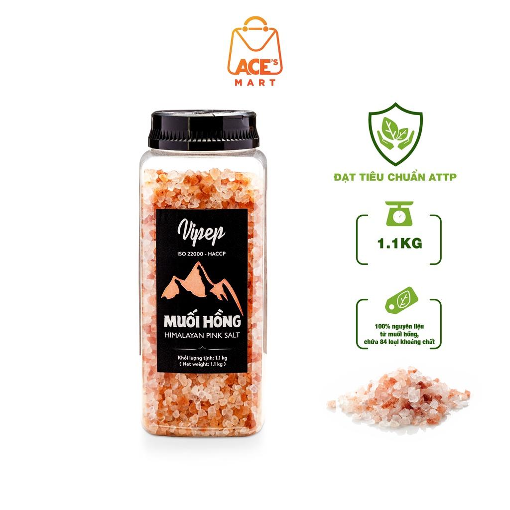 Combo Muối hồng nguyên hạt Himalaya VIPEP 1.1kg tinh khiết nấu ăn/nấu sữa và Muối hồng cối xay 120g