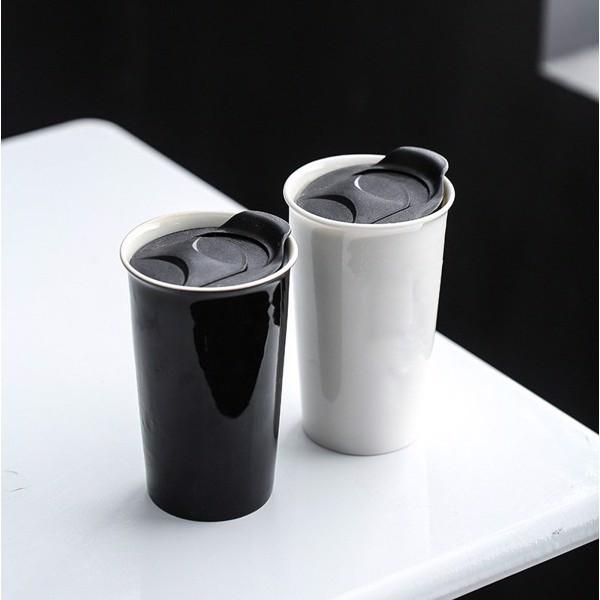 Cốc sứ basic nắp nhựa - Cốc sứ uống nước, cốc uống nước phong cách độc đáo, cốc uống nước sứ