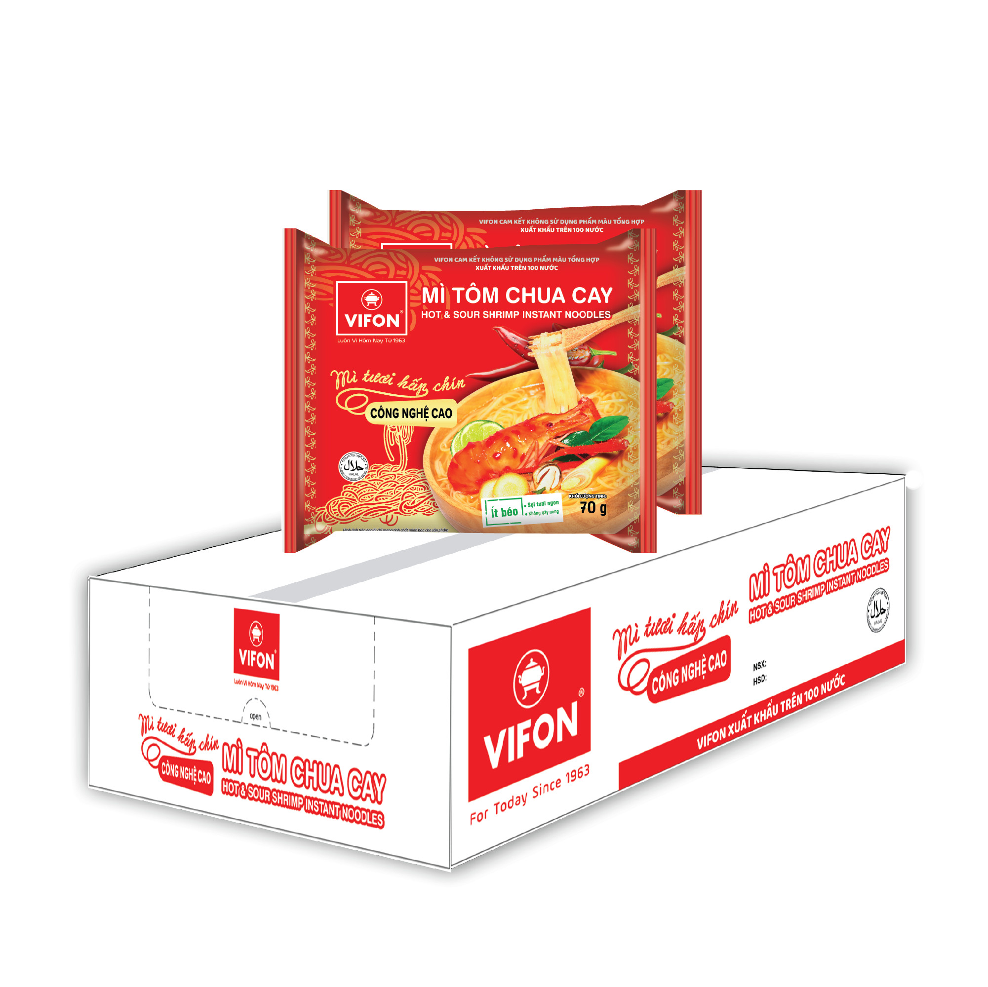 Thùng 30 Gói Mì Tươi VIFON vị Tôm Chua Cay (70gr/Gói)