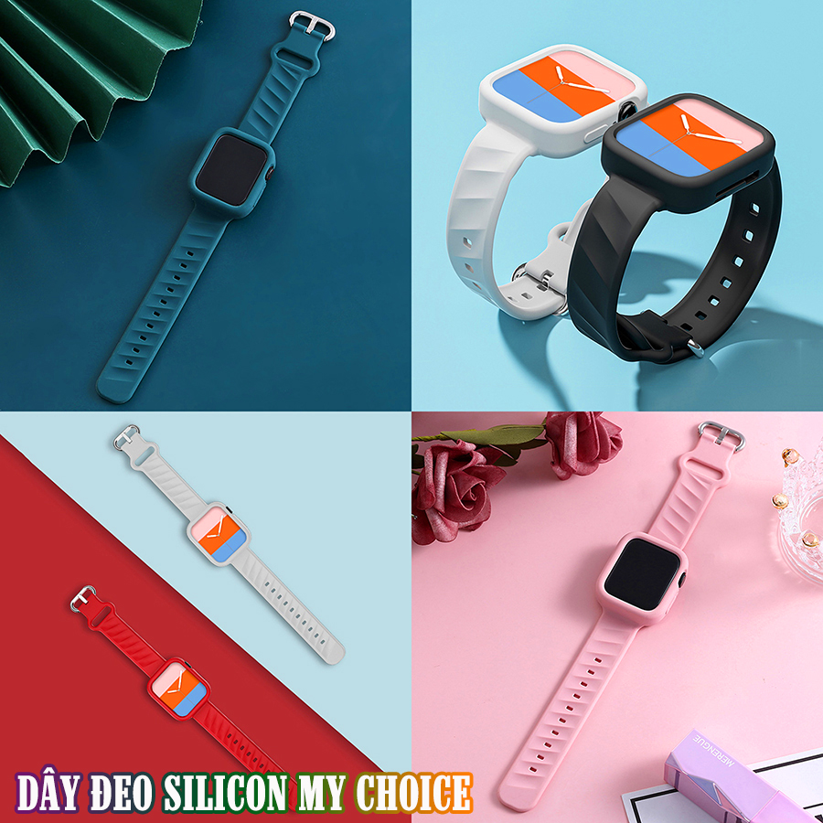 Dây Đeo liền ốp dành cho Apple Watch 7/6/5/4/3/2/1 size 38/40/41/42/44/45mm silicon vân nổi - nhiều màu