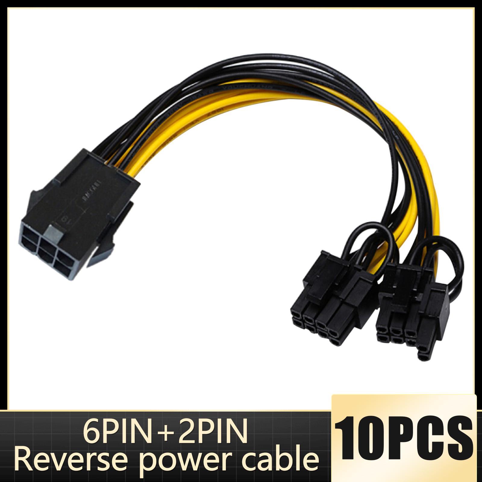 10Pieces 22cm 6Pin 8Pin Pci-E Power Cable, 6-Pin to Dual 8-Pin Yellow Plastic Riser Power Cable ,PCI Express Cable for Video Card GPU Graphics Card PC