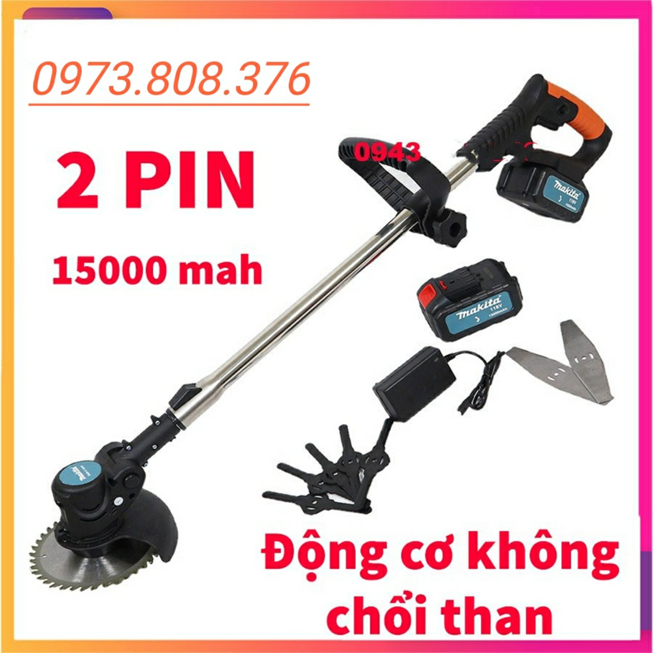 MÁY CẮT CỎ CHẠY PIN MAKITA,TẶNG KÈM 8 LƯỠI CẮT,TẶNG KÈM 2 PIN