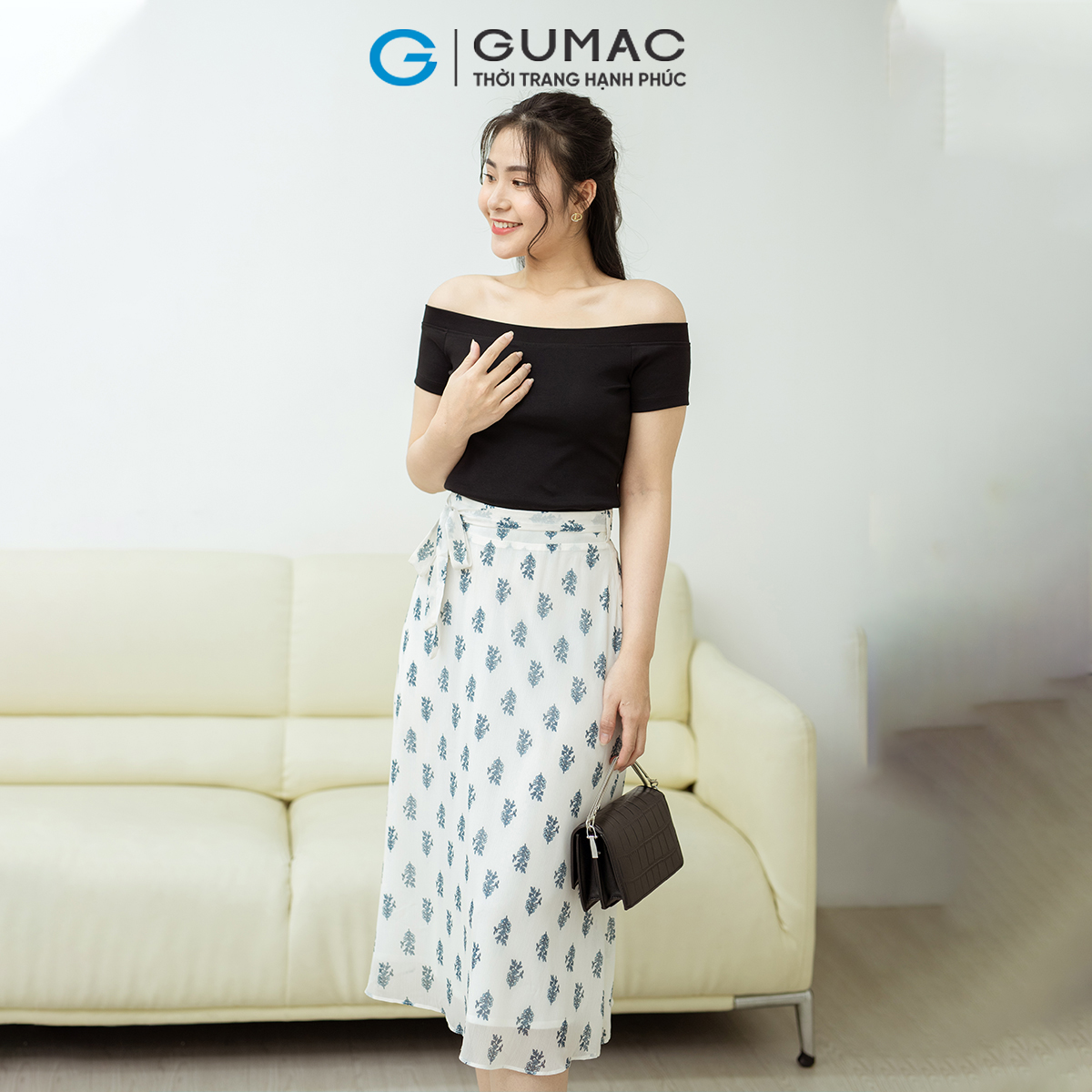 Chân váy phối thắt lưng GUMAC VD08006