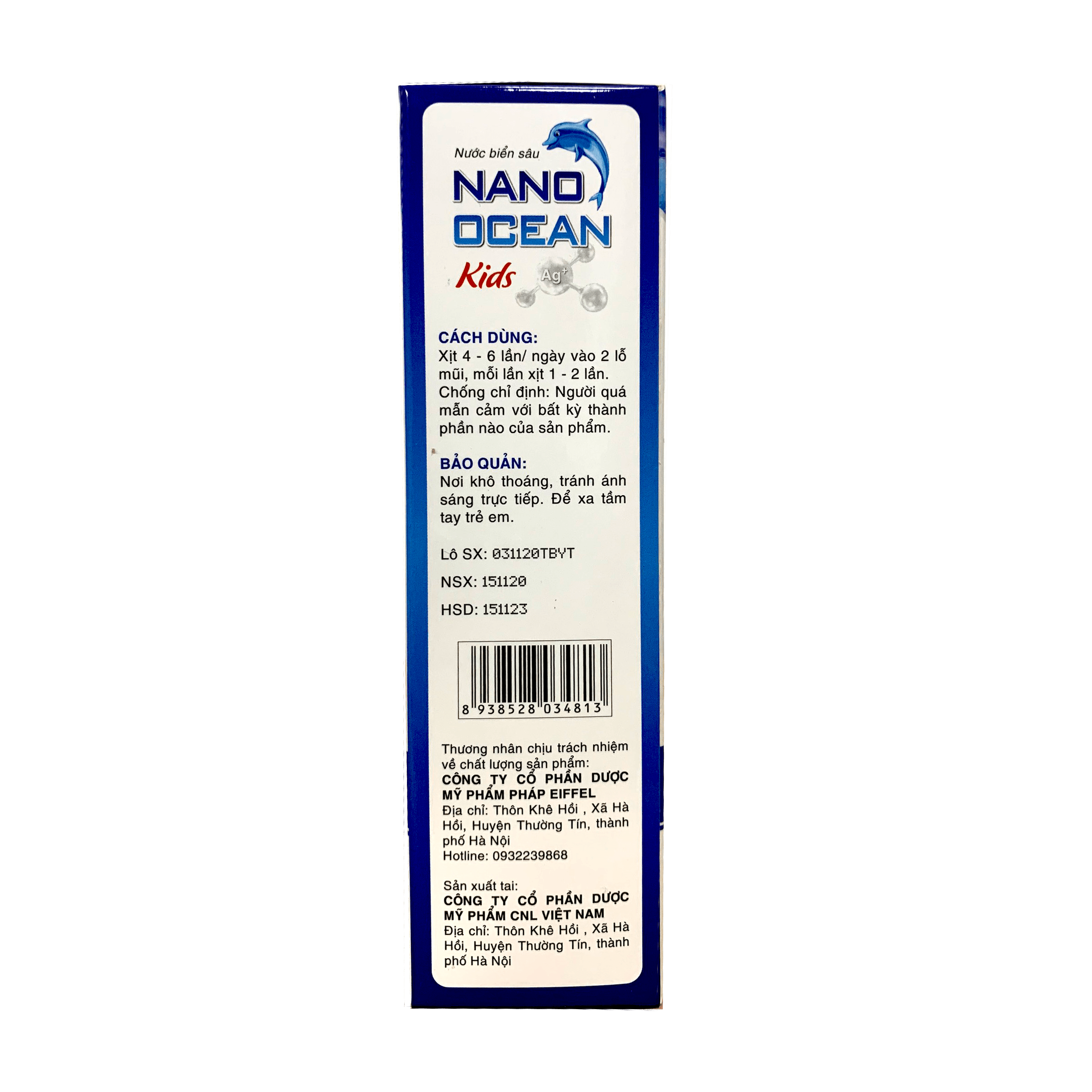 Chai Xịt Vệ Sinh Mũi Nước Biển Sâu Nano Bạc Cho Trẻ Em Nano Ocean Kids ( Chai 70ml )