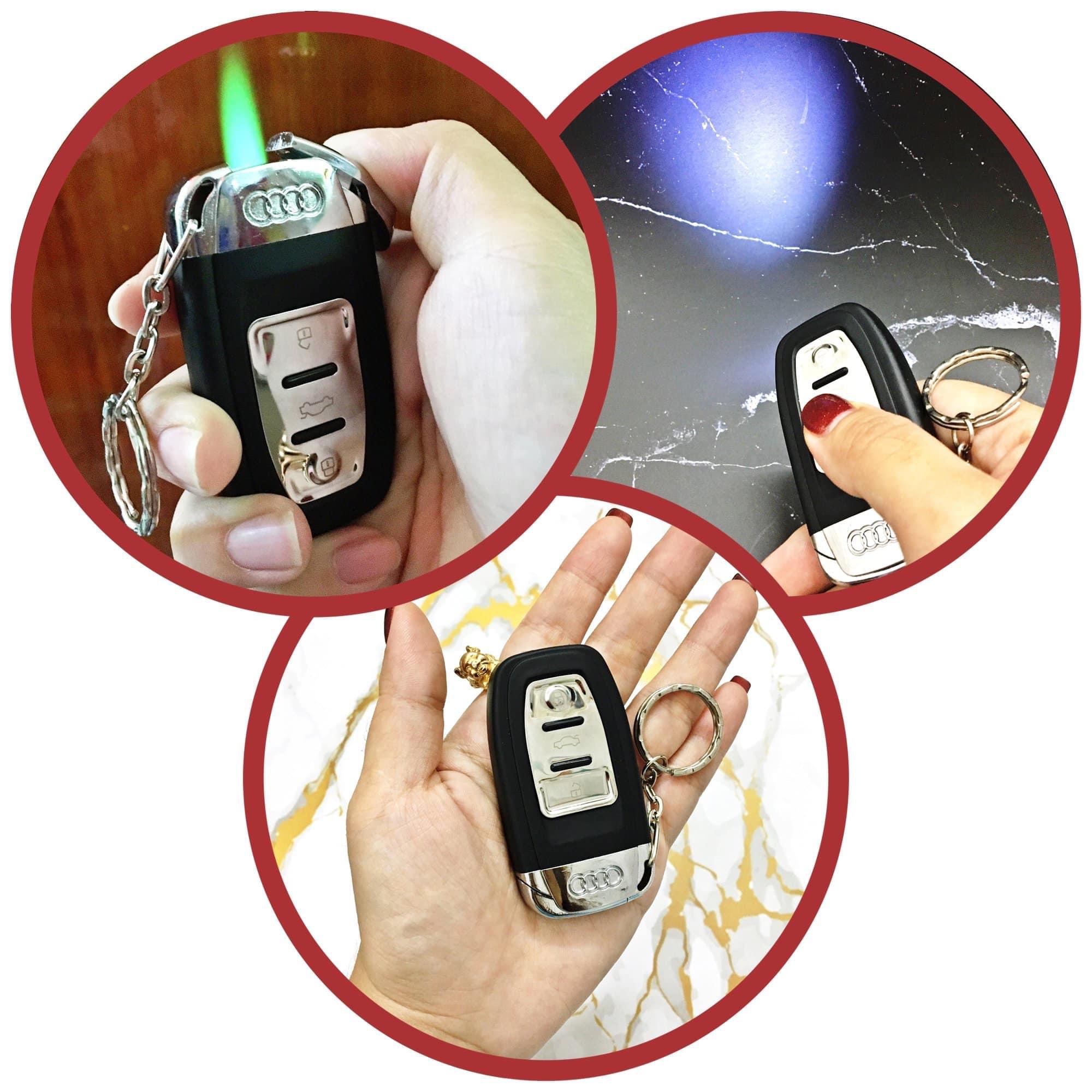 Hộp Quẹt Bật Lửa có Móc Khoá Hình Chiếc Chìa Khoá Xe Hơi AU-DI Có Đèn Soi 3in1 - Xài Gaz - Fullbox, Quà tặng độc lạ