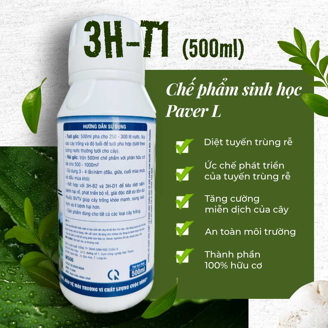 Chế phẩm sinh học Paver L 3H-T1 - Tiêu diệt tuyến trùng hại rễ 500ml - CAY.CH.OM.010003
