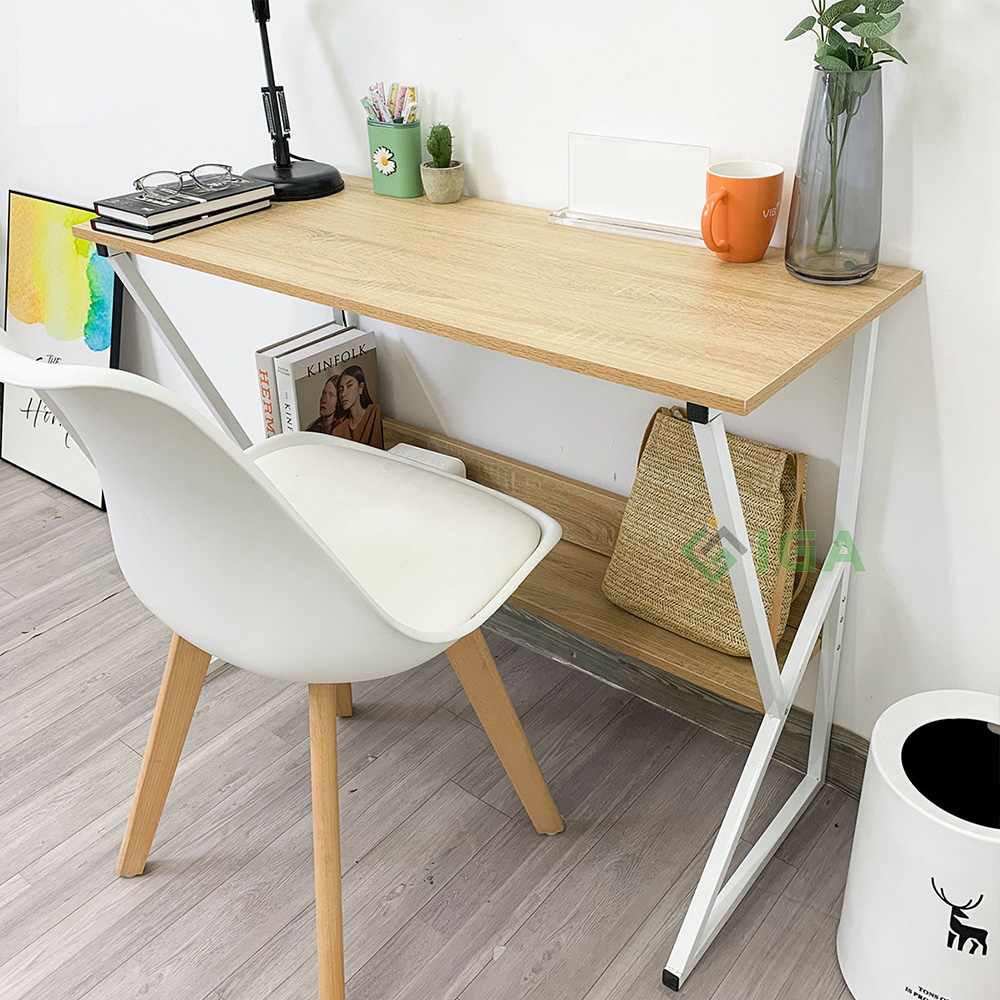 Bàn Làm Việc Gỗ Chân Sắt GAPI  Square Table Có Kệ Sách Học Sinh Nội Thất Phòng Làm Việc Lắp Ráp - GM12