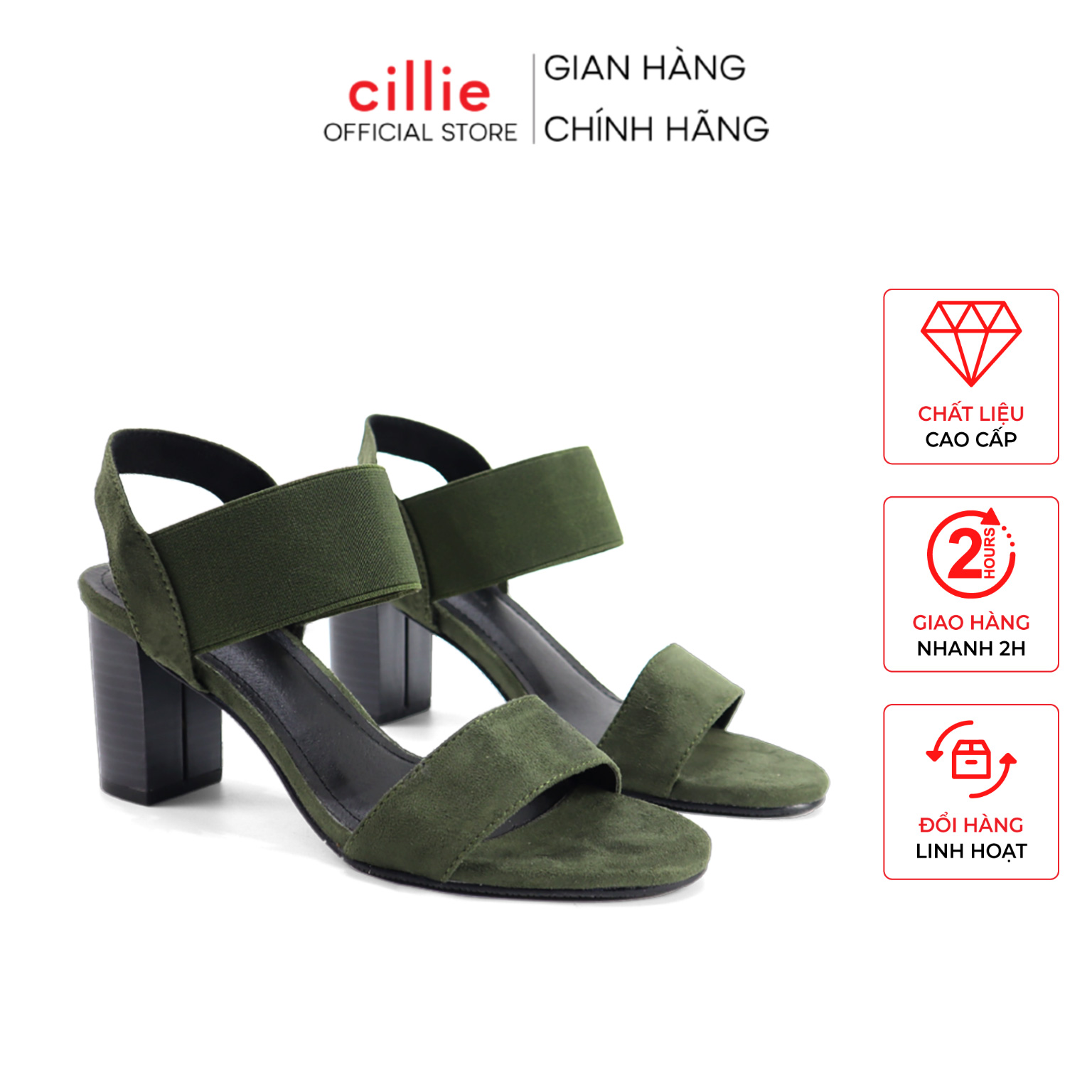 Giày Sandal Nữ Cao Gót Đế Vuông 7p Quai Ngang Basic Phối Mới Lạ Thời Trang Cillie 1010