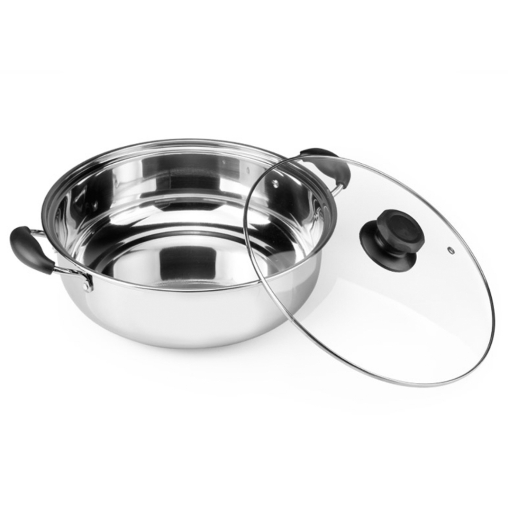 Nồi Lẩu Inox Nắp Kính Dùng Được Cho Mọi Loại Bếp Size 26cm, 28cm 