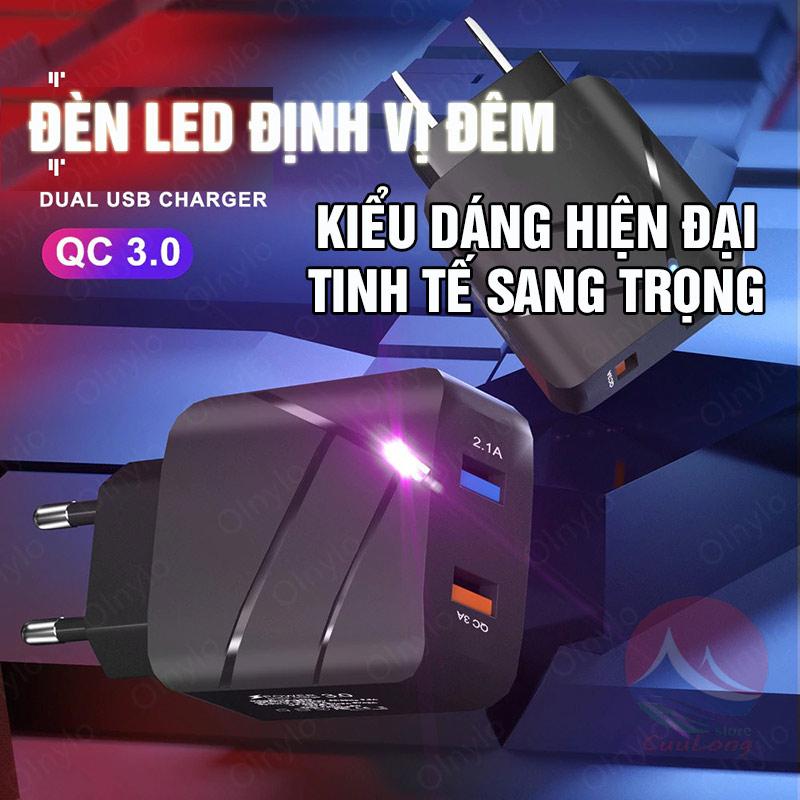 Củ Sạc Nhanh 18W QC 3.0 Có 2 Cổng Sạc Kép Đèn Led Phát Sáng cục sạc nhanh điện thoại