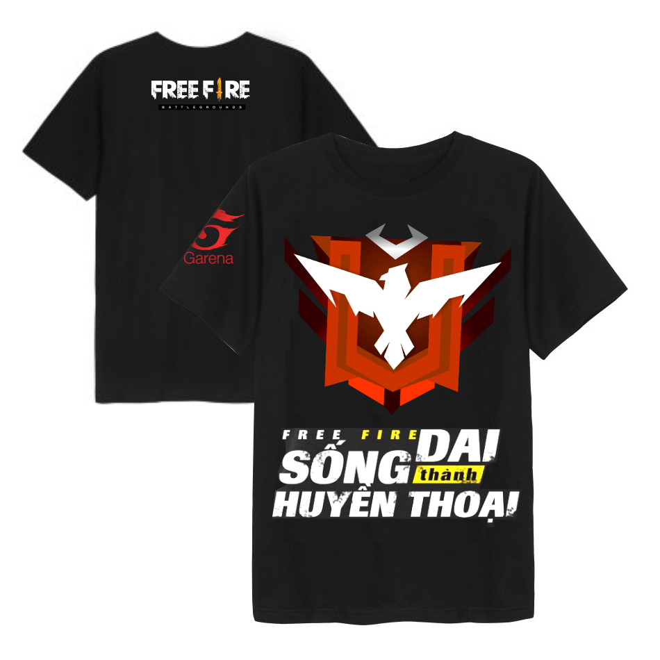 Áo thun nam in hình Free Fire cotton màu đen Rank huyền thoại