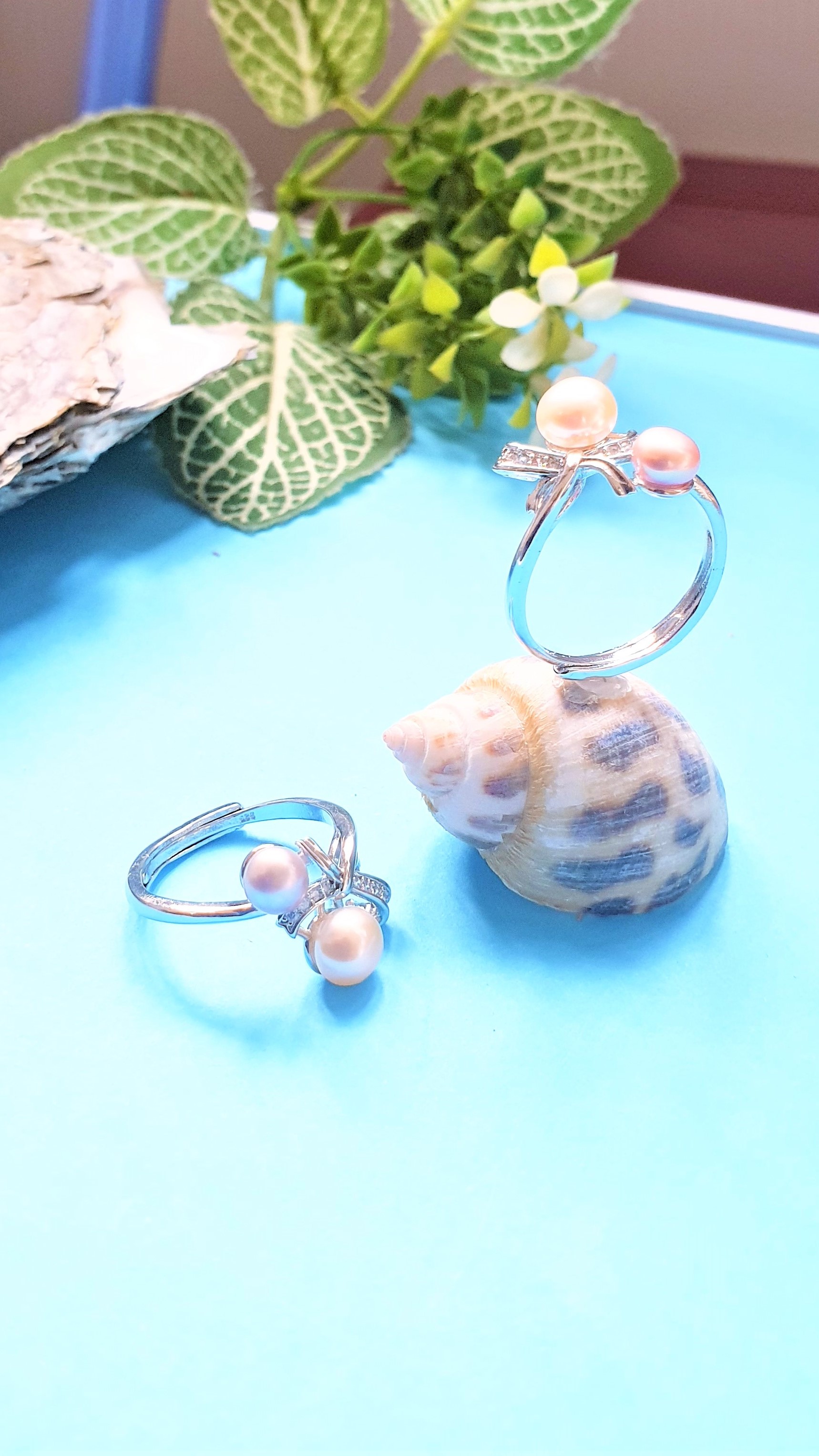 Nhẫn Bạc Ngọc Trai Hình Nơ Đính Đá CZ Cam Tím