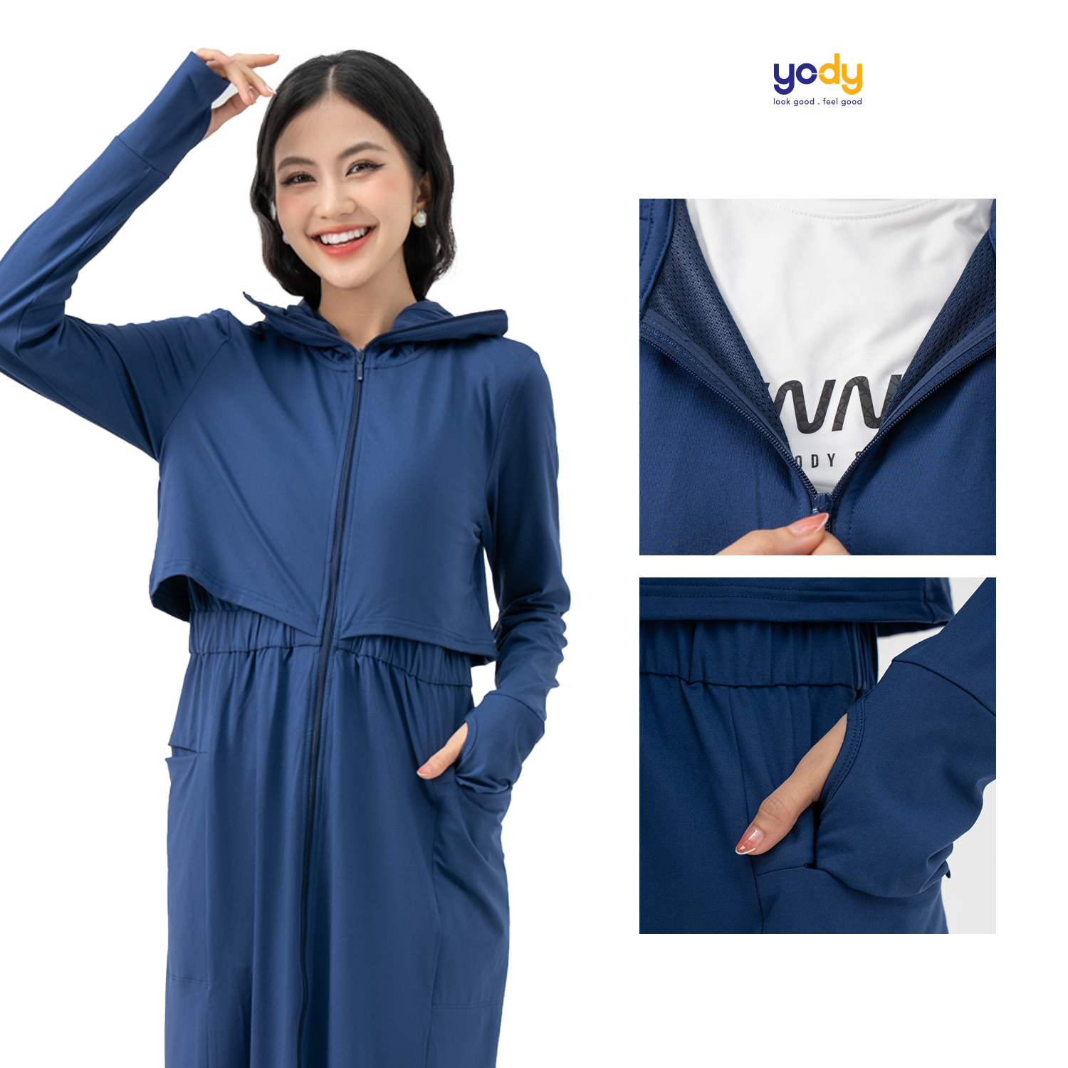 Áo chống nắng nữ YODY dáng dài xẻ tà, phối lưới thoáng khí, chất vải chống tia UV ACN6010