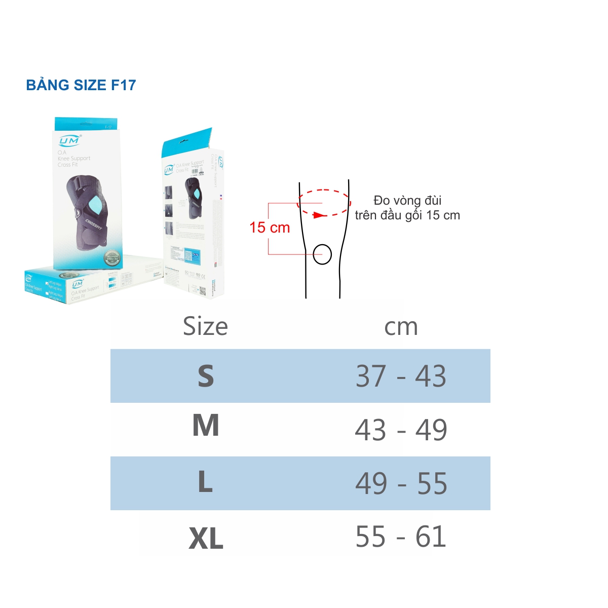 Bó gối đai dán chéo, 1 nẹp United Medicare (OA - viêm thoái hóa) (F17)