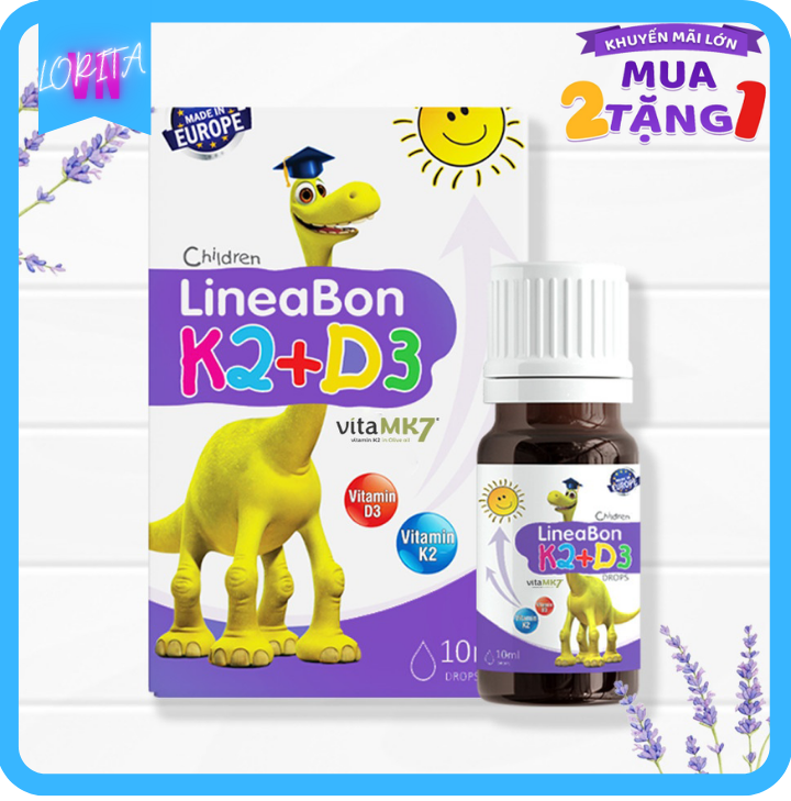 Vitamin k2 d3 Lineabon từ Châu Âu chứa MK7 giúp hấp thụ calci – Hỗ trợ hấp thu canxi tự nhiên cho trẻ, giúp tăng chiều cao, hết còi xương - Hết ngay khóc đêm, trằn trọc, mồ hôi trộn