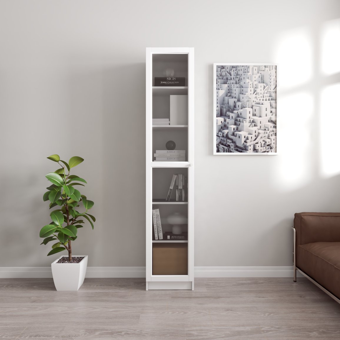 [Happy Home Furniture] CATY, kệ sách 6 tầng cửa kính size nhỏ,  40cm x 30cm x 202cm (DxRxC), KSA_011