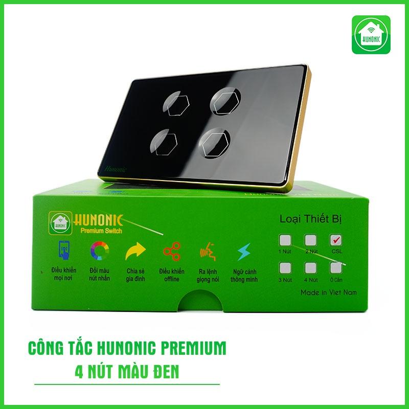 Công tắc thông minh Hunonic Premium Viền Vàng Kính Lõm cảm ứng 1/2/3/4 nút-Hàng Chính Hãng