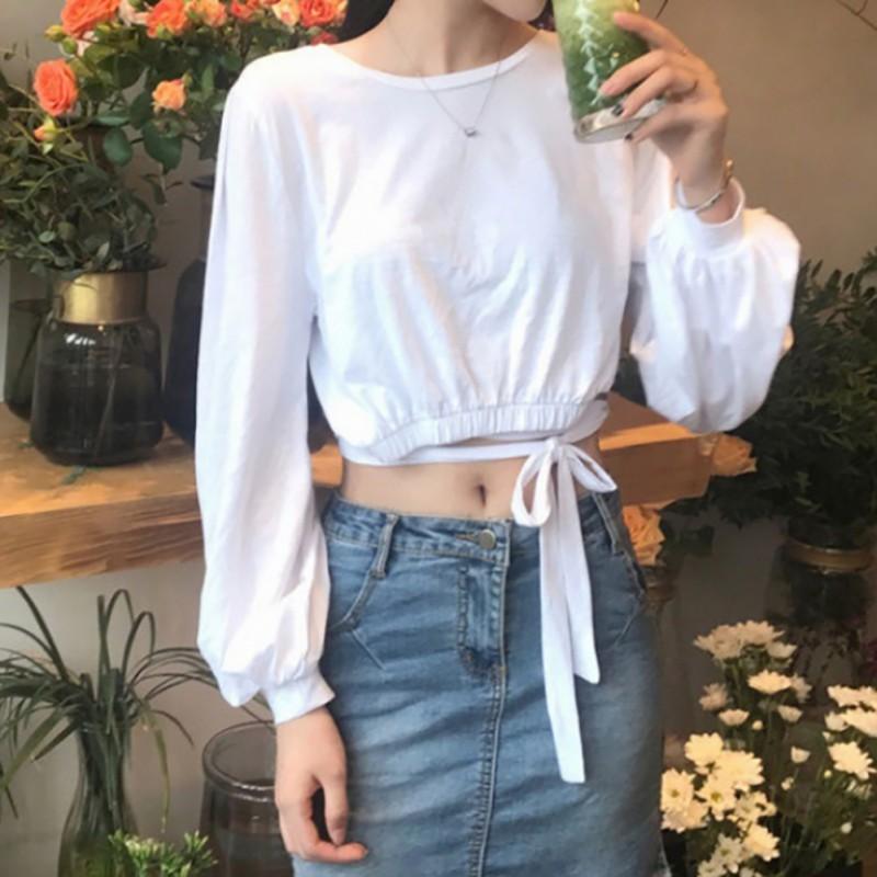 Áo thun nữ tay dài cổ tròn màu trơn