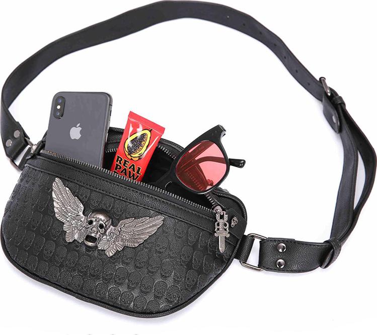 Men'S Rivet Ghost Head Waist Pack Trend PU Leather Chest Bag