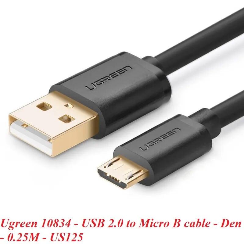 Ugreen UG10834US125TK 0.25M màu Đen Cáp sạc truyền dữ liệu USB 2.0 sang MICRO USB lõi đồng - HÀNG CHÍNH HÃNG