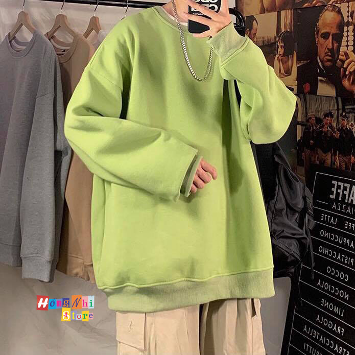 Áo Sweater Trơn Chất Nỉ Lót Bông Màu Xanh Lá - Sweater Unisex - MM