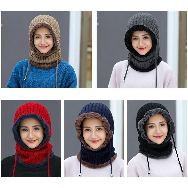 Mũ len kèm khăn choàng cổ giữ ấm thời trang mùa đông cho nữ