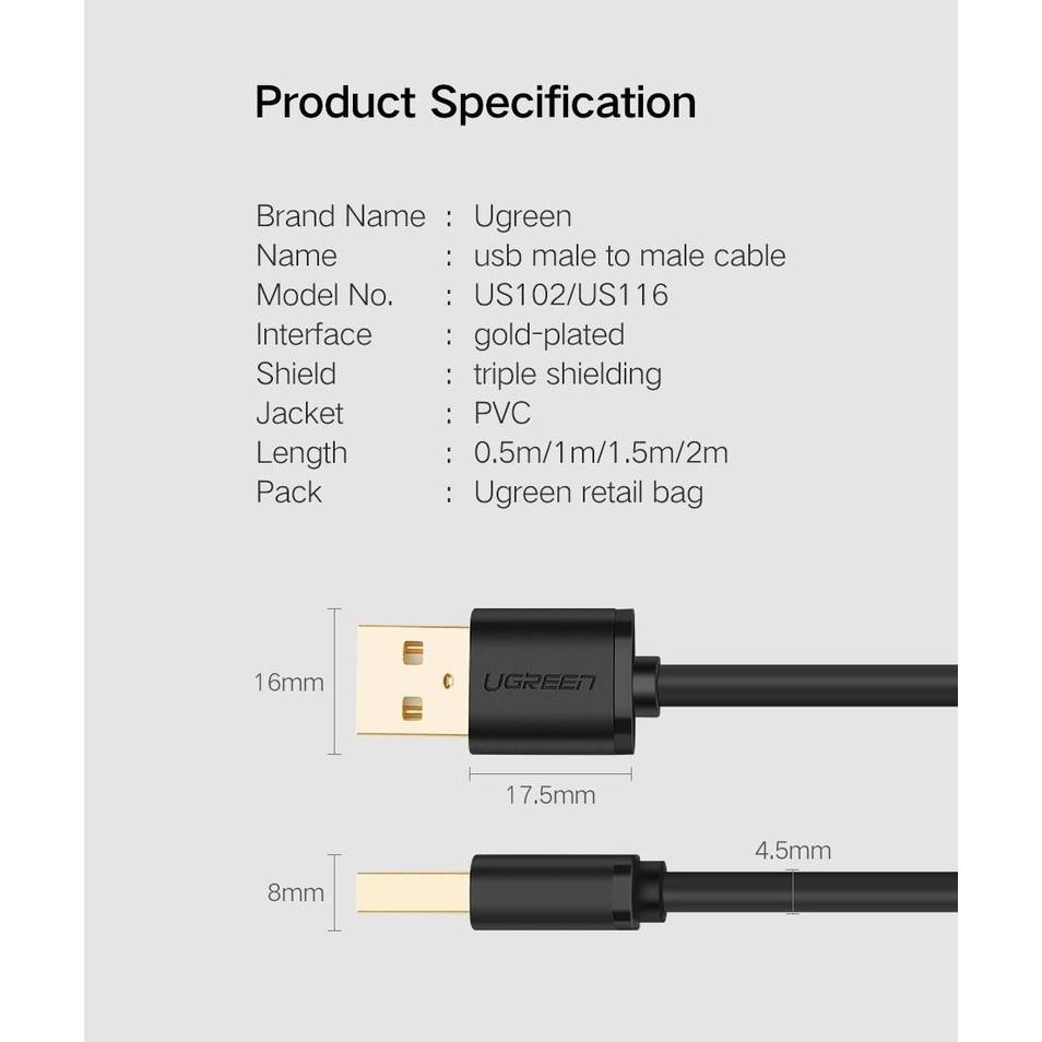 Cáp USB 2.0 hai đầu đực Ugreen 10308 dài 0,5m chính hãng - Hàng Chính Hãng