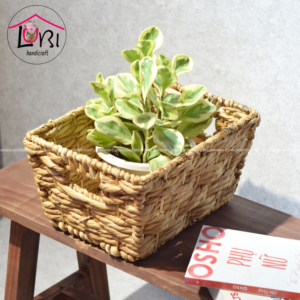 Lubihandicraft - Sọt đựng đồ đan lục bình hình chữ nhật côn đáy bộ 2 - bền đẹp