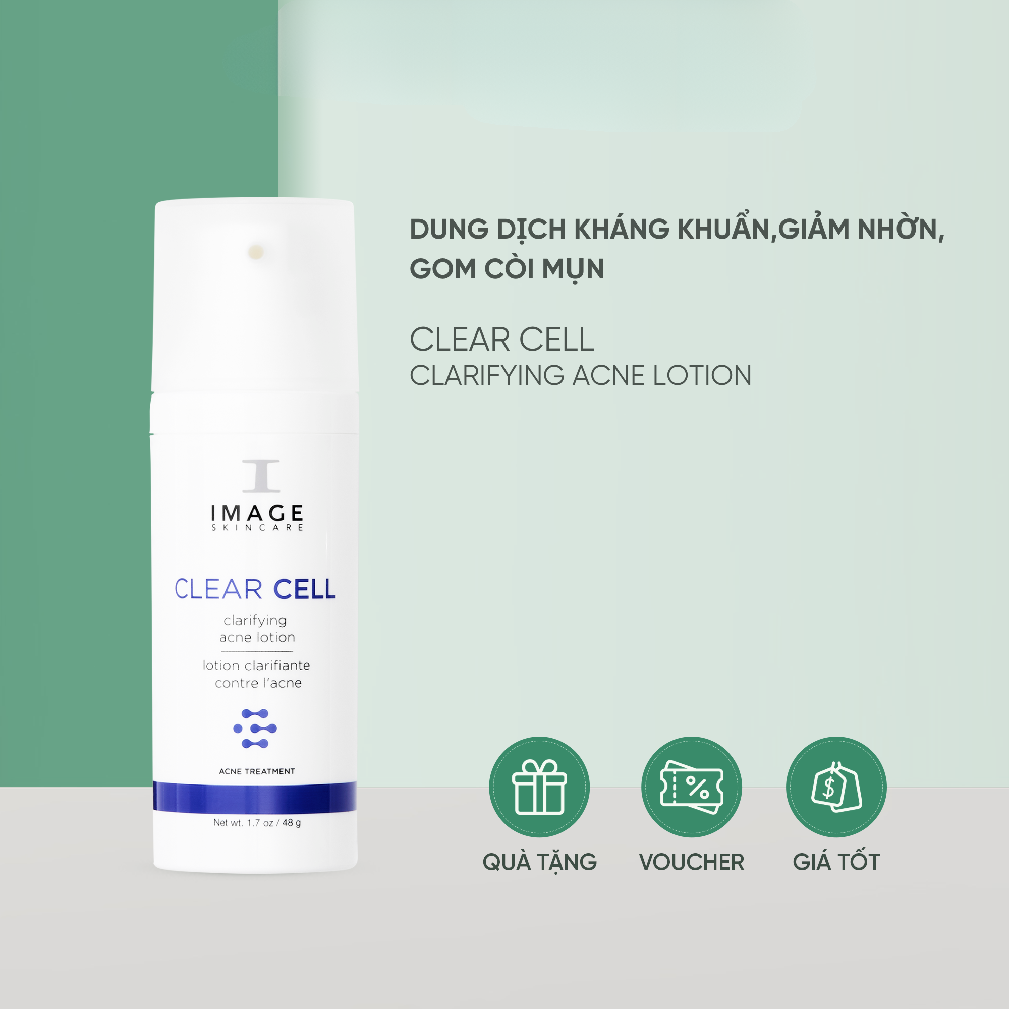 Lotion kháng khuẩn, giảm nhờn, giảm đỏ và gom cồi mụn - Image Skincare CLEAR CELL Clarifying Acne Lotion 50ml