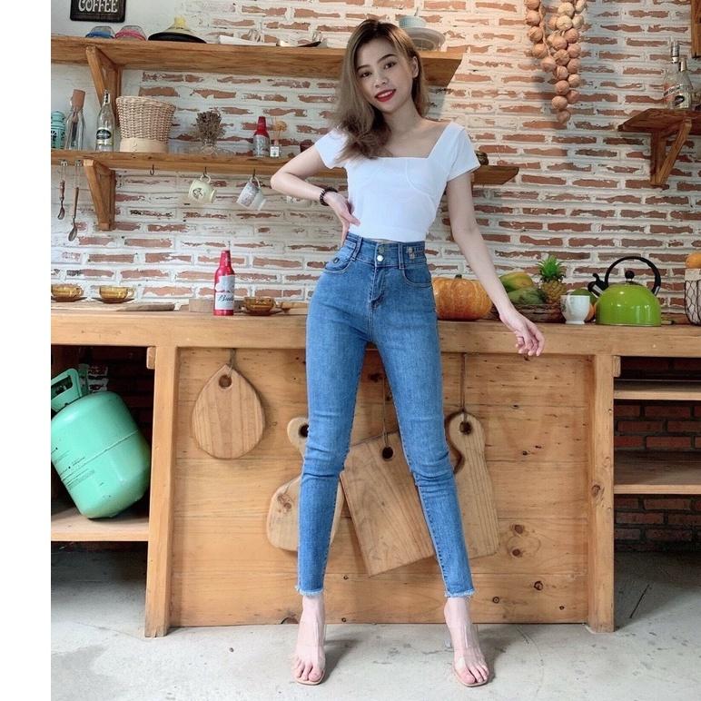Quần jean dài lưng cao BIG SIZE Lưng siêu cao, kiểu dáng 2 nút, TUA LAI co dãn mạnh dành cho người béo 3330 Molijean