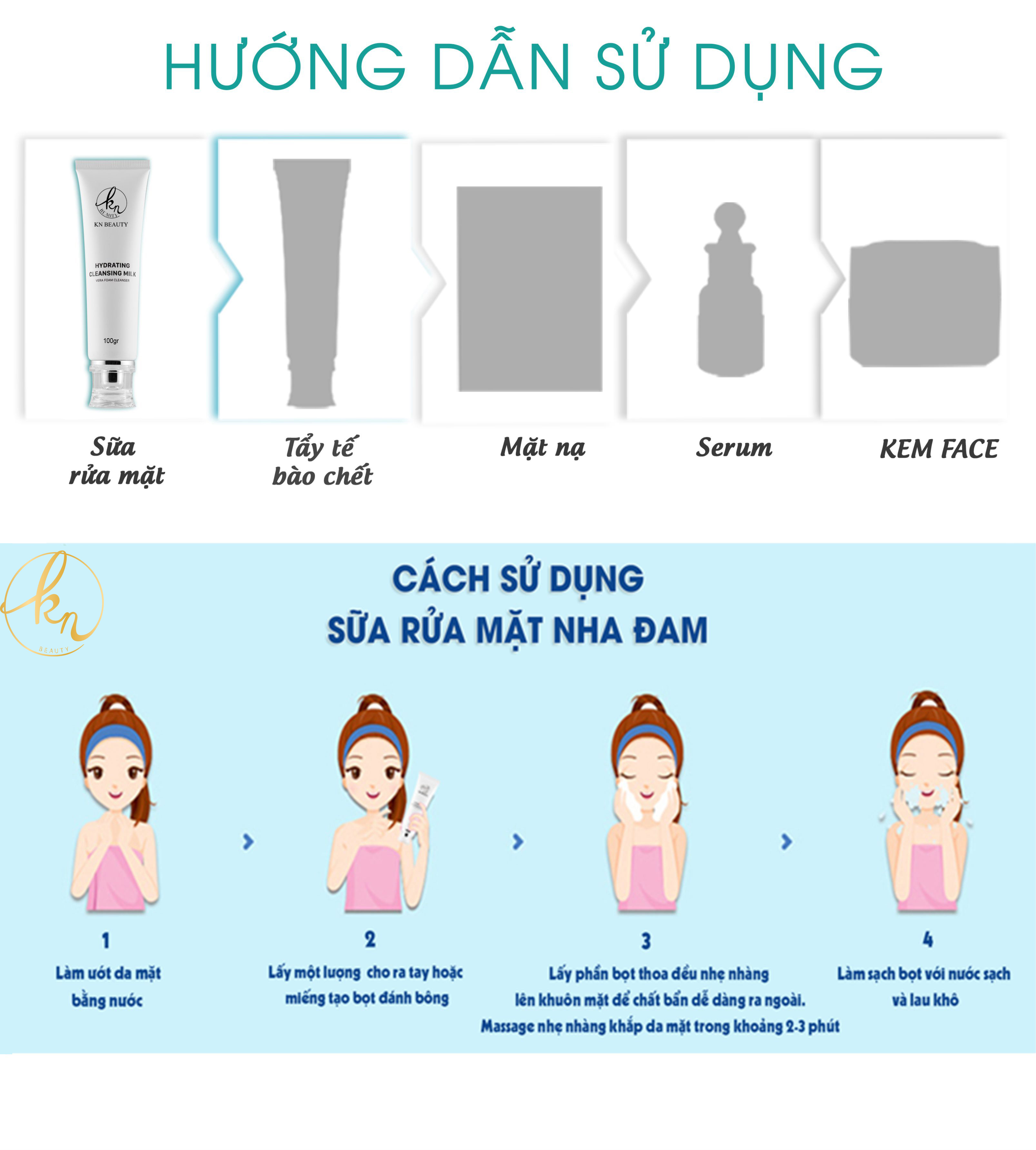 Sữa Rửa Mặt Trắng Da Ngừa Mụn KN Beauty - Hydrating Cleansing Milk 100gr