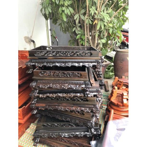 Khay trà chân quỳ trạm rồng gỗ mun hoa
