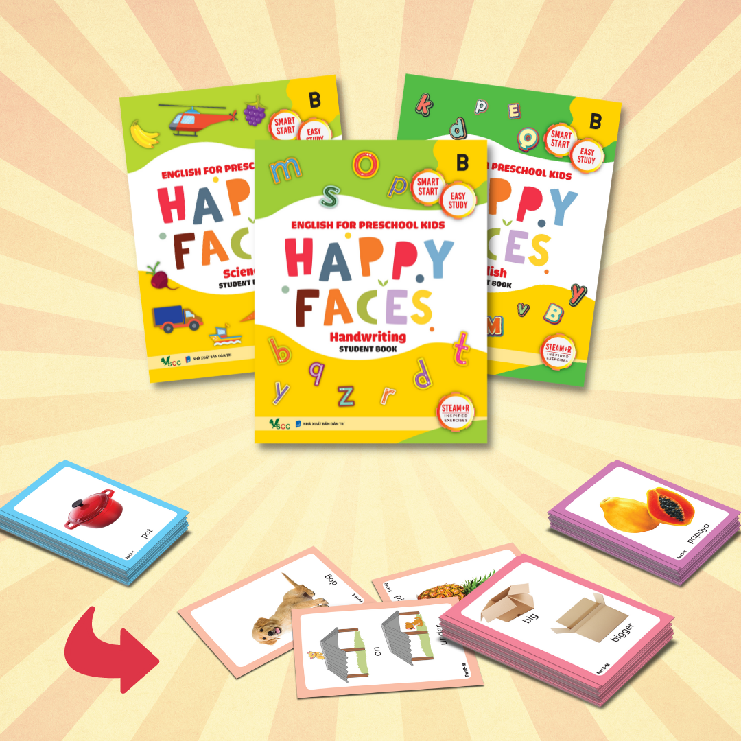 Sách Tiếng Anh mẫu giáo cho trẻ từ 4 đến 5 tuổi Happy Faces Level B (bộ 3 môn)