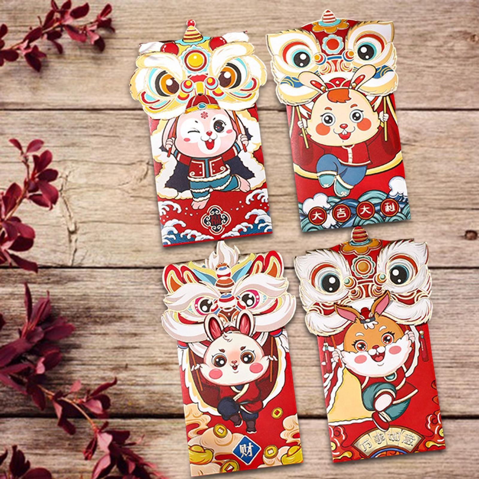 4Pcs Red Pockets Red Packet Chinese Red Envelopes for Party Wedding Birthday Gift