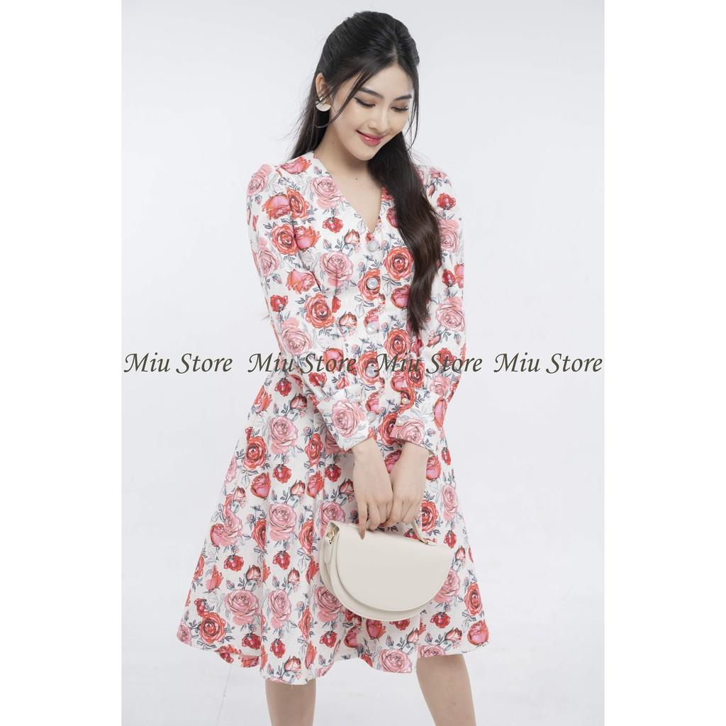 Đầm nữ thiết kế dài tay cổ V voan cao cấp ngọc đính MIUSTORE D00255