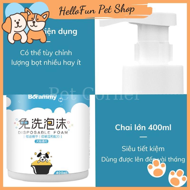 Sữa tắm khô cho chó mèo Borammy dạng bọt giúp khử mùi, diệt khuẩn và dưỡng lông (400ml)