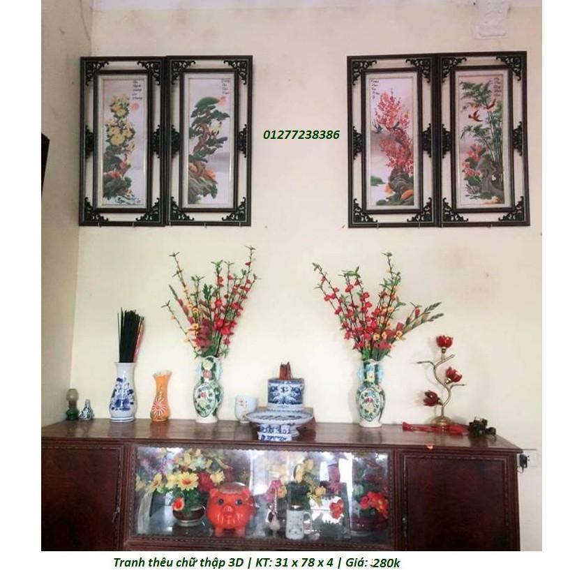 Tranh thêu chữ thập - tranh đính đá tứ quý