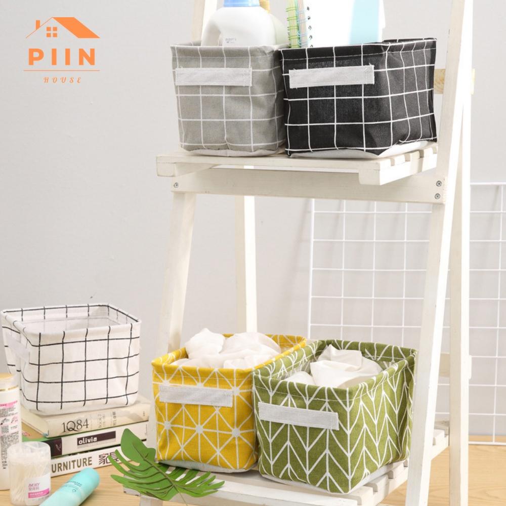 Giỏ đựng đồ cá nhân kẻ caro bằng vải canvas đa năng gấp gọn thông minh để bàn – PIIN HOUSE